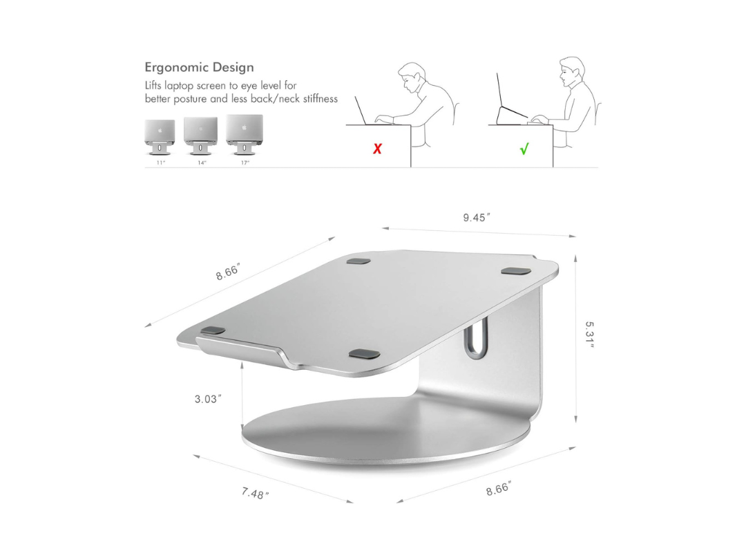 UPERGO Aluminum Laptop Stand with Swivel Base - Silver in Qatar UPERGO Aluminum Laptop Stand with Swivel Base - Silver in Qatar